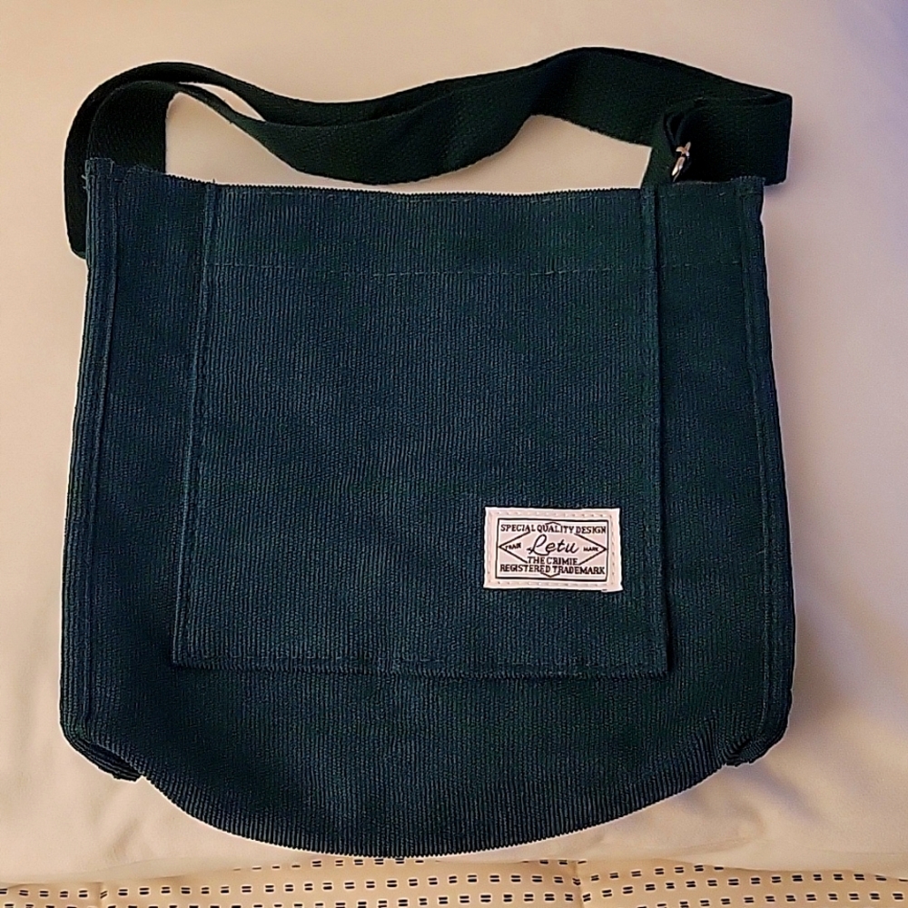 LETU Green Corduroy Tote Bag w/adjustable strap. 10"×8 1/2"×3"